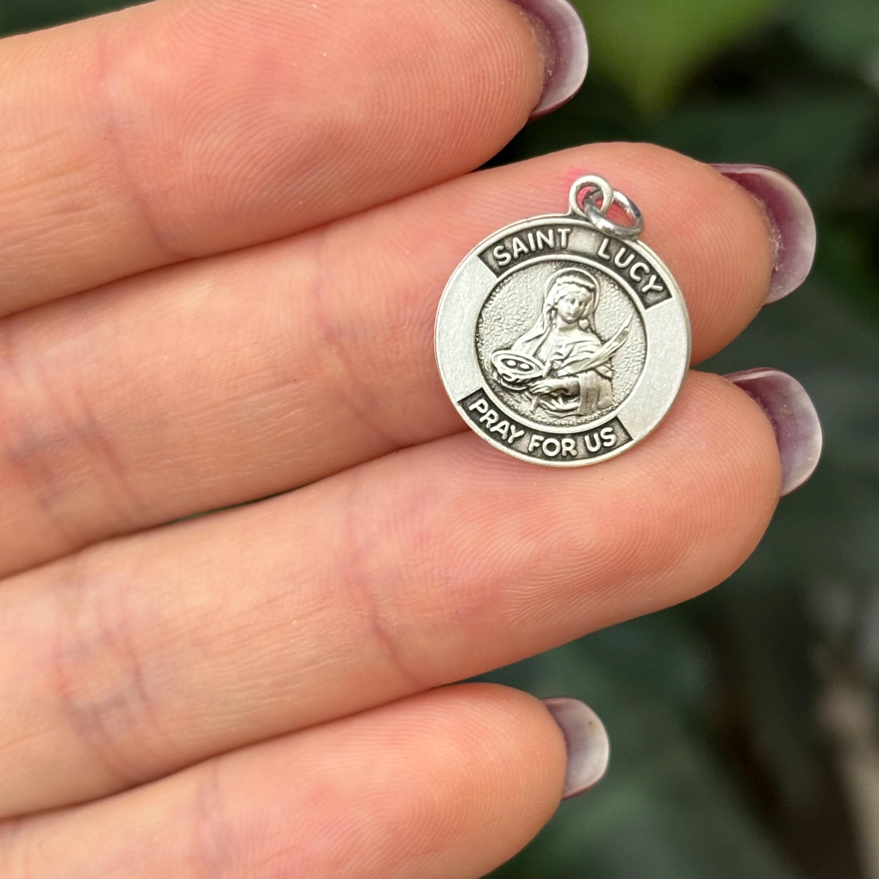 Sterling Silver St Lucy Round Medal Pendant 15mm