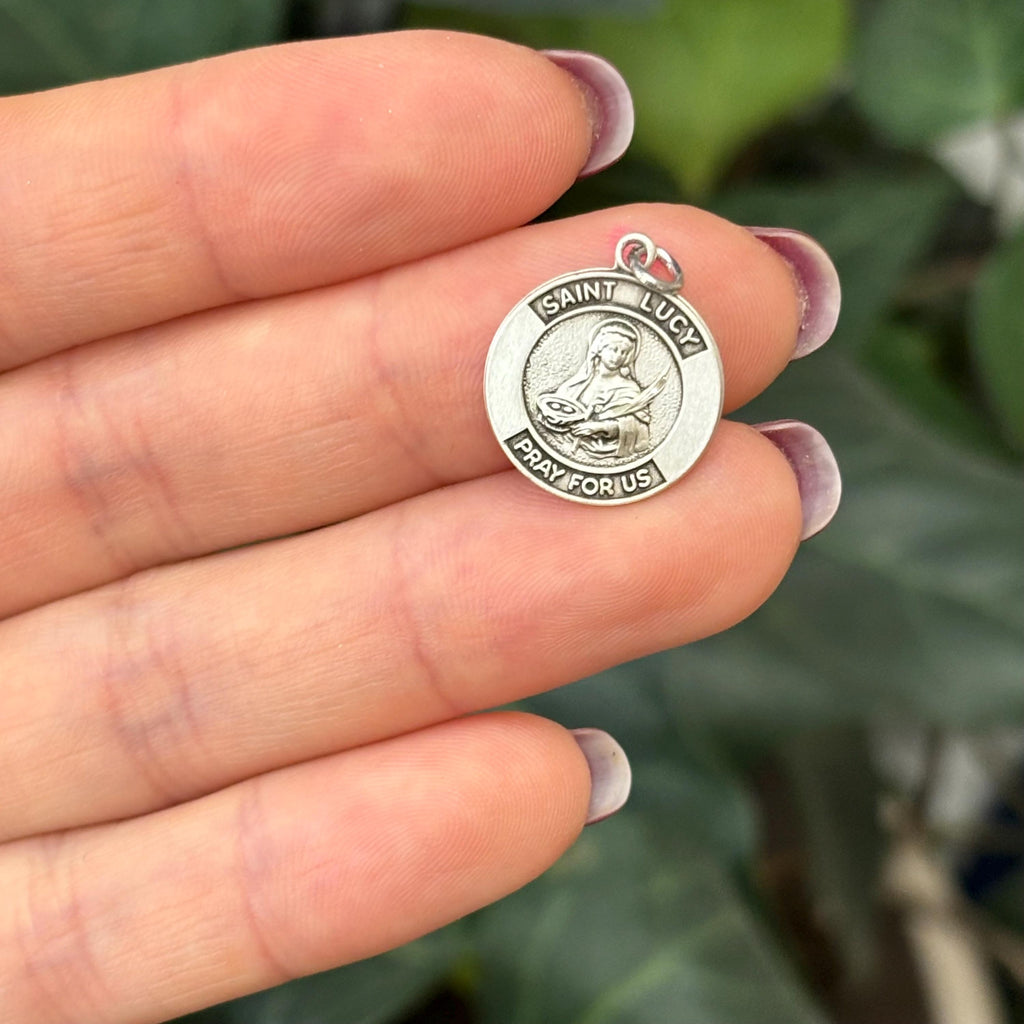 Sterling Silver St Lucy Round Medal Pendant 15mm