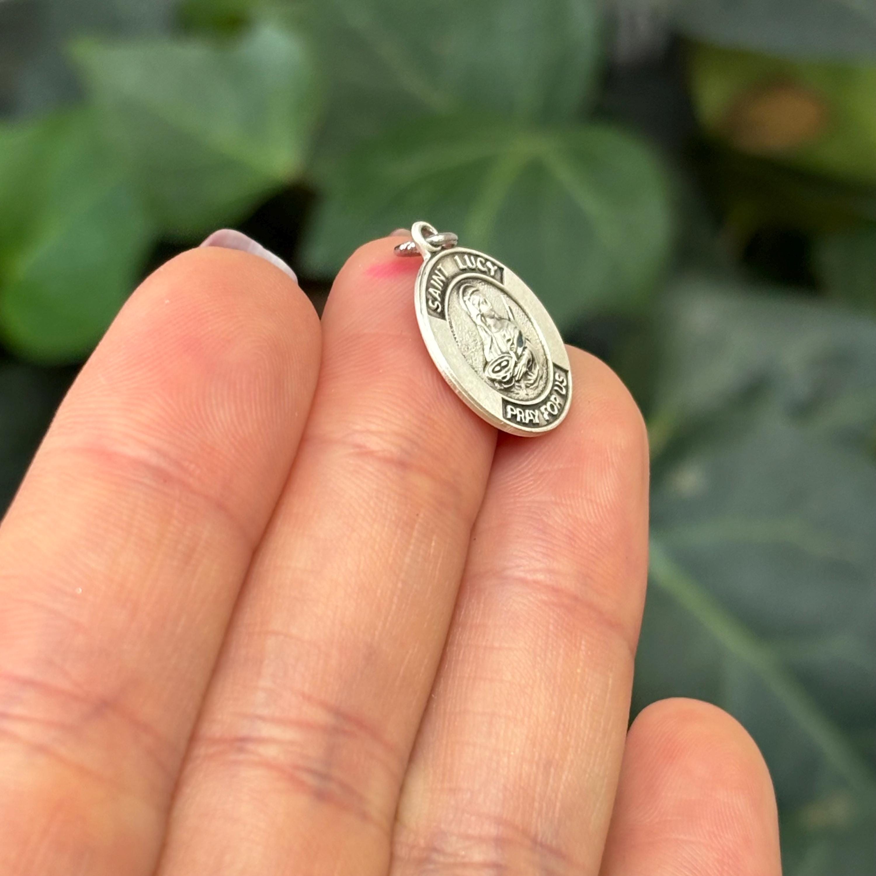 Sterling Silver St Lucy Round Medal Pendant 15mm