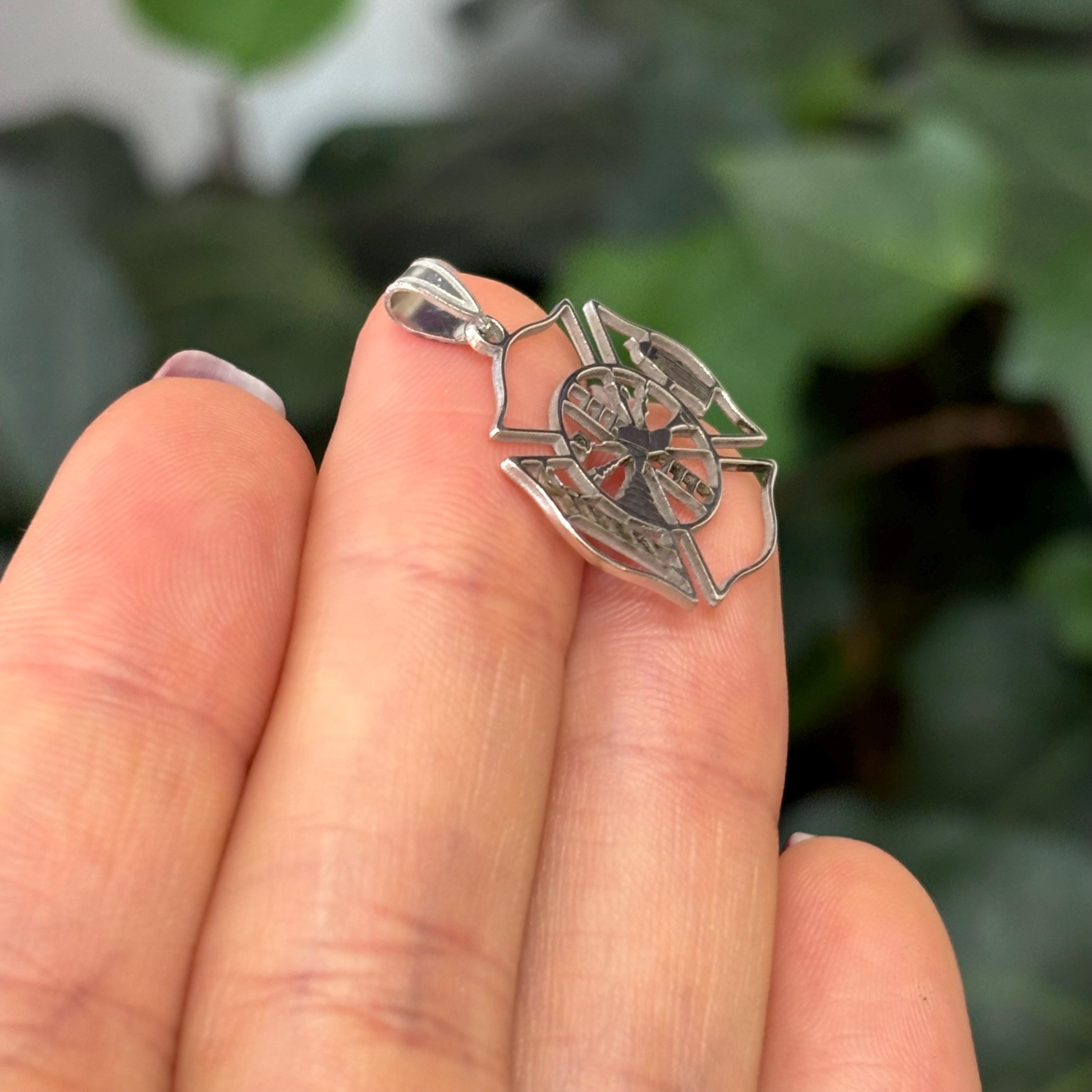 Sterling Silver Fireman Shield Medal Pendant 20mm