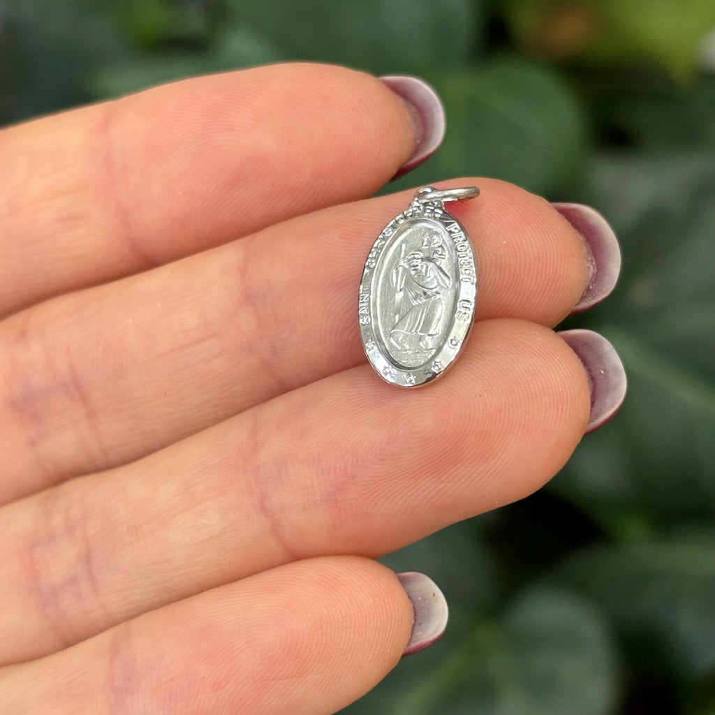 Sterling Silver St Christopher Oval Charm Pendant 18mm x 10mm Shiny