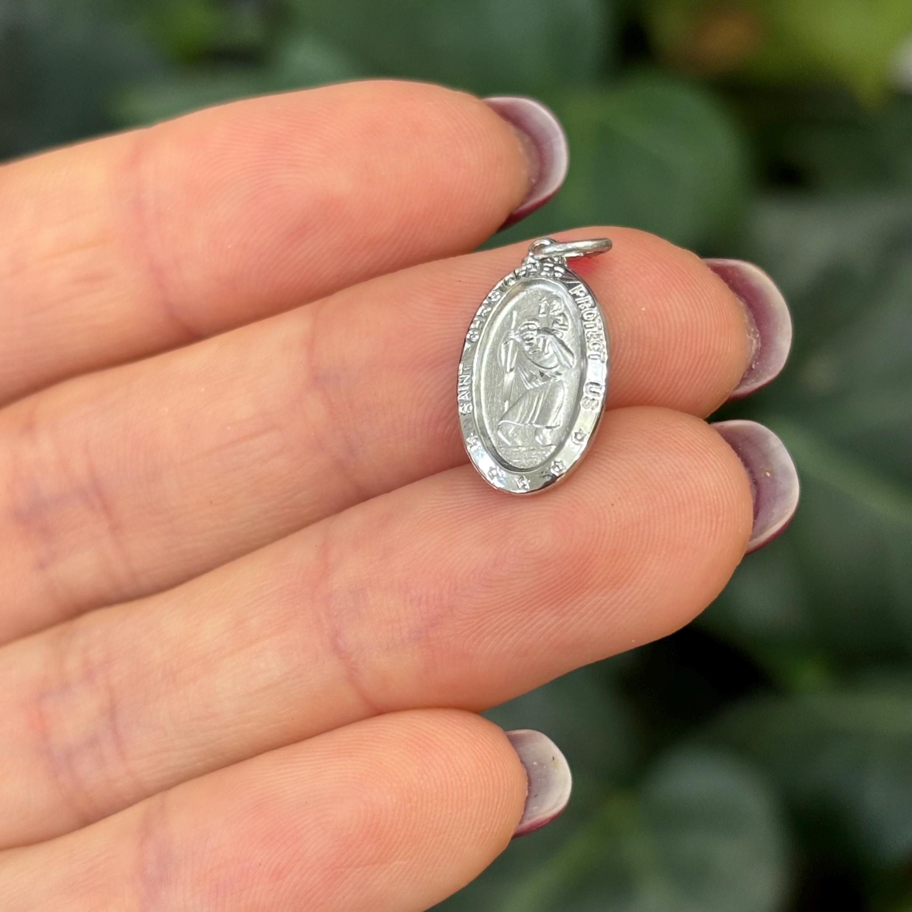 Sterling Silver St Christopher Oval Charm Pendant 18mm x 10mm Shiny