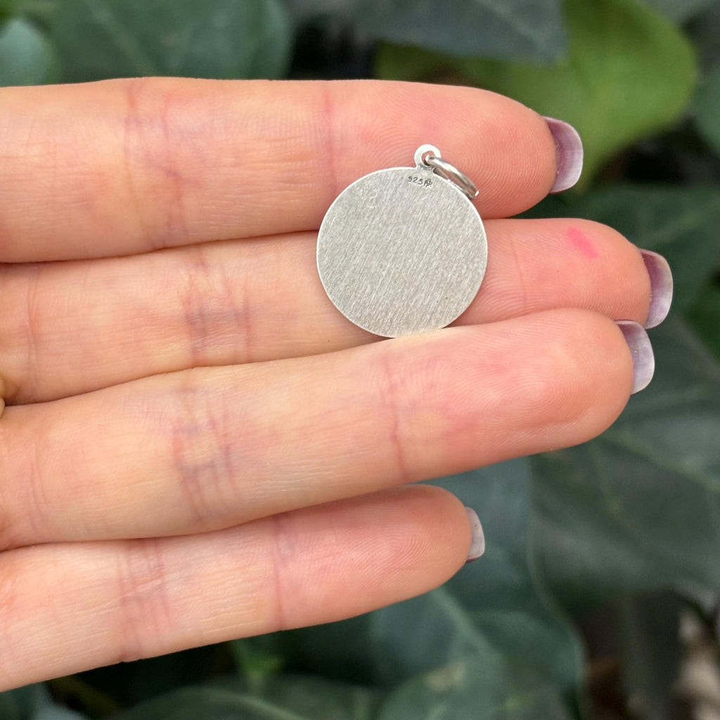 Sterling Silver Our Lady of Loretto Round Medal Charm Pendant 18mm