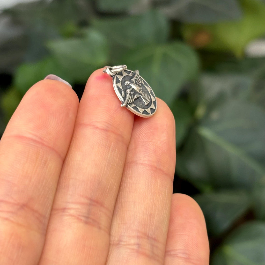 Sterling Silver Holy Spirit Dove Round Medal Charm Pendant