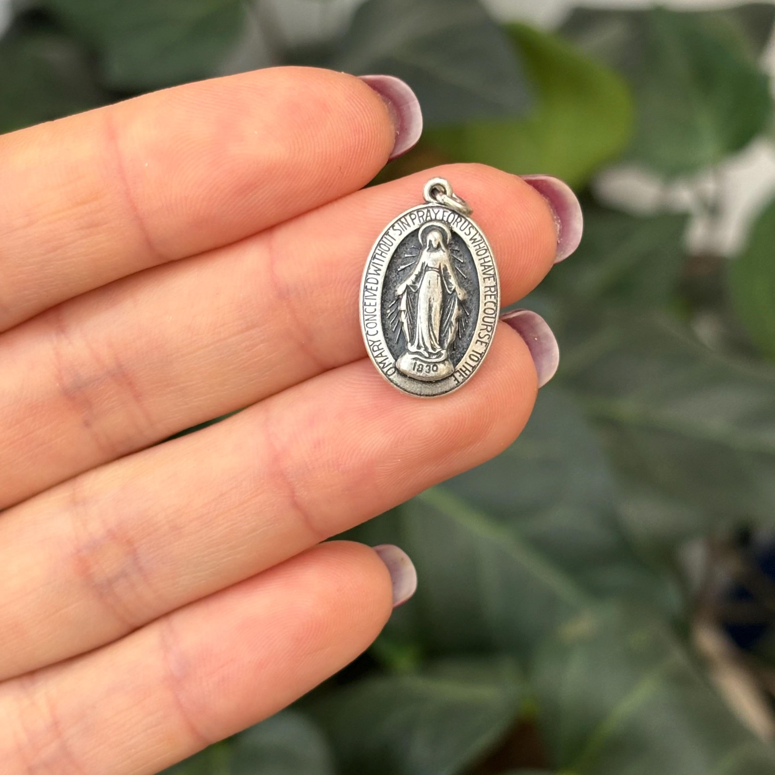 Sterling Silver Miraculous Medal Oval Medal Pendant 20mm x 13mm