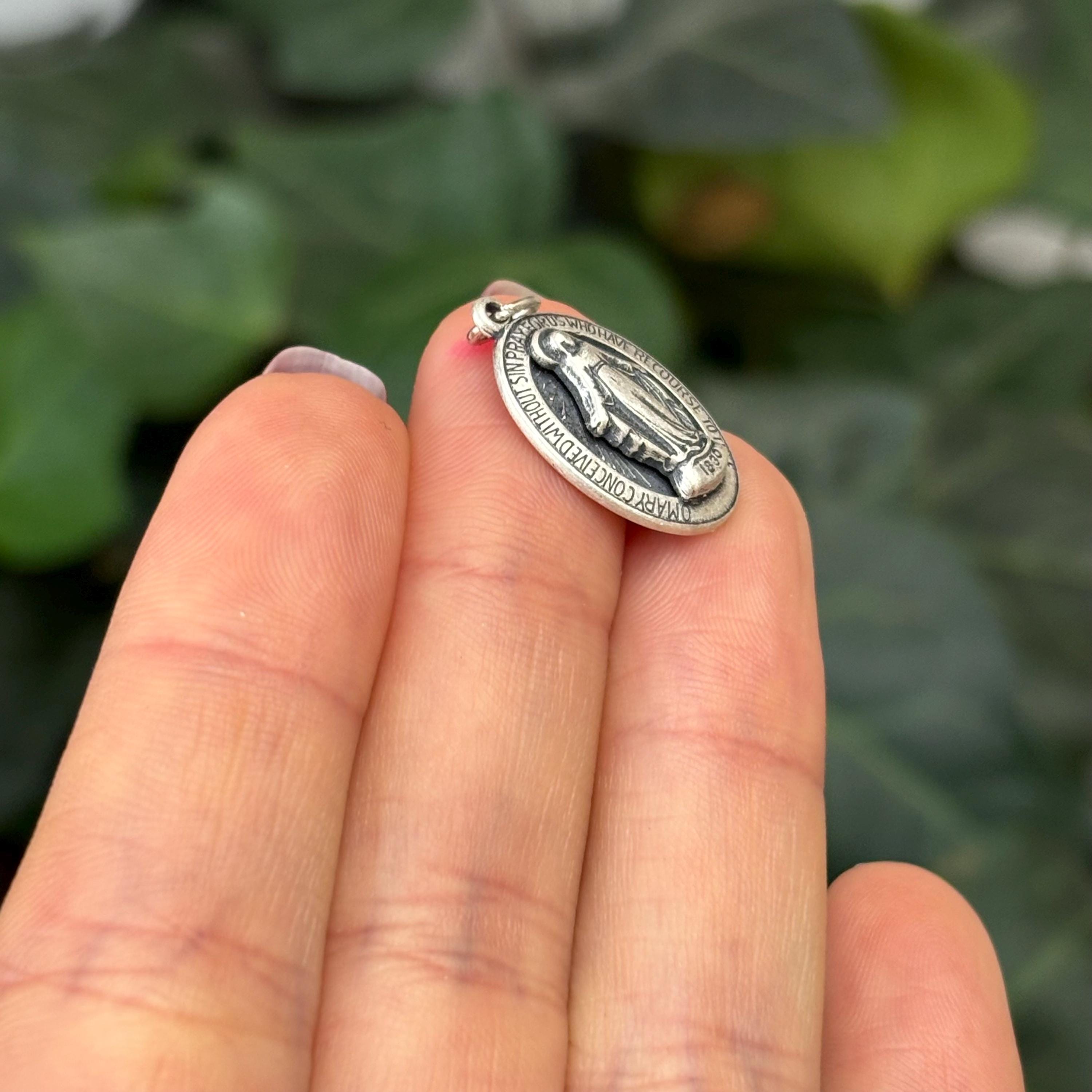 Sterling Silver Miraculous Medal Oval Medal Pendant 20mm x 13mm