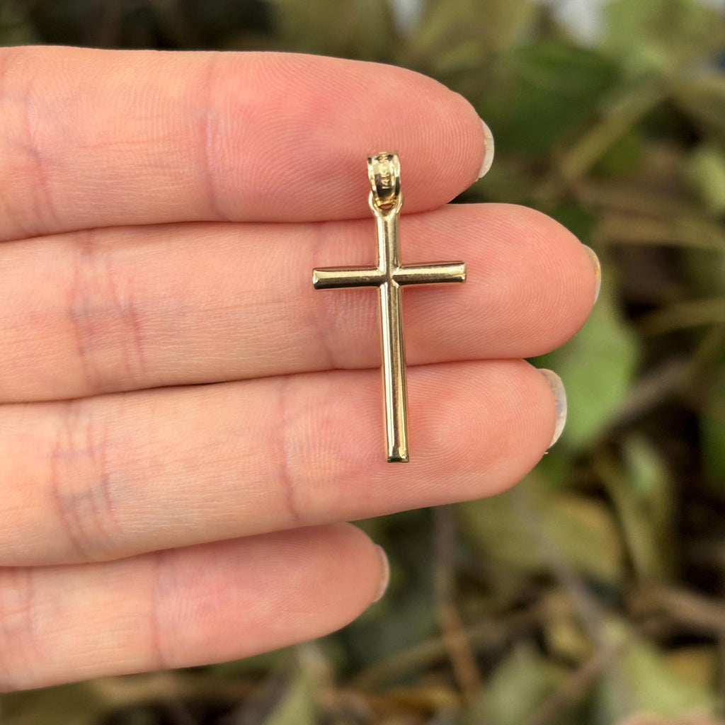 14k Gold Simple Hollow Cross Charm Pendant