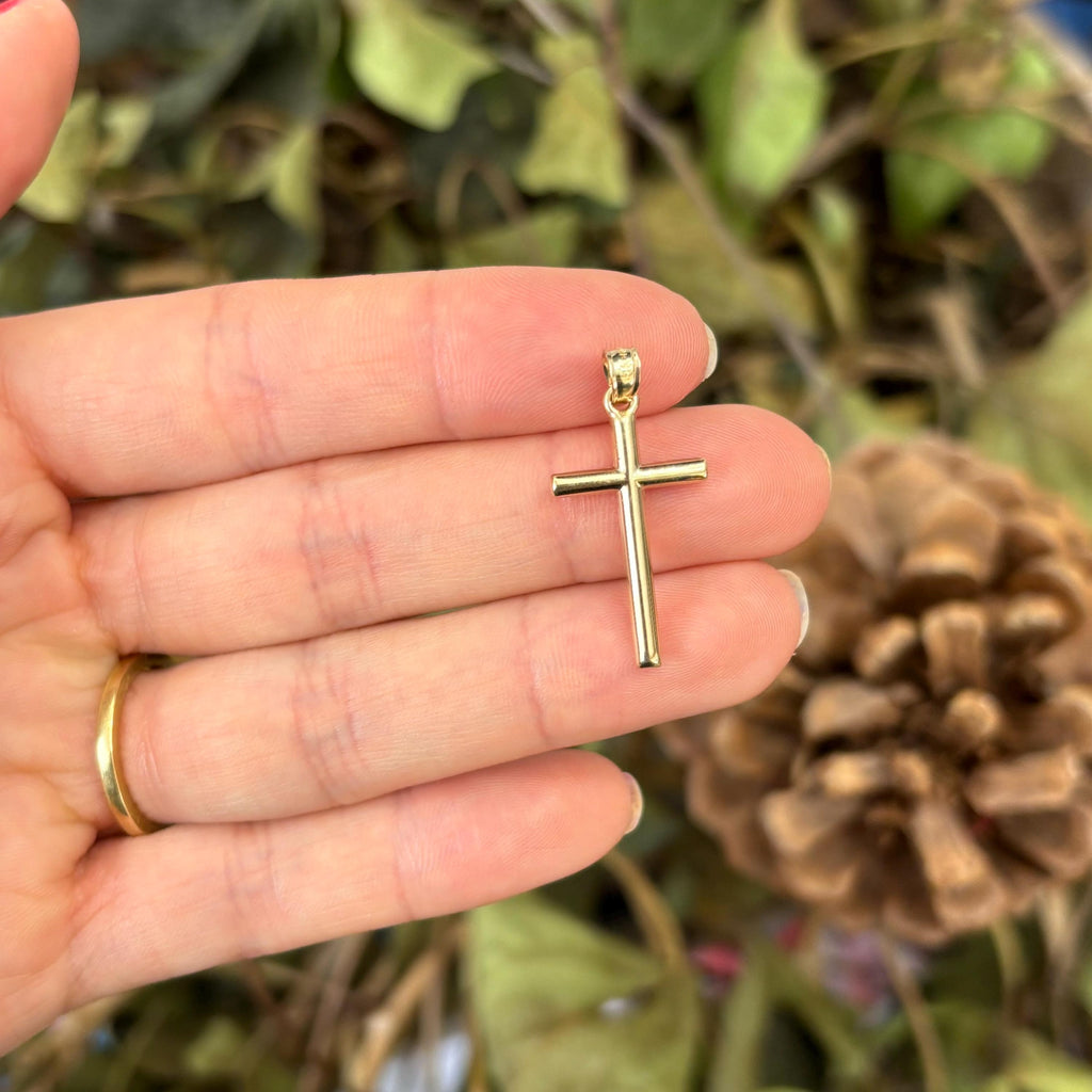 14k Gold Simple Hollow Cross Charm Pendant