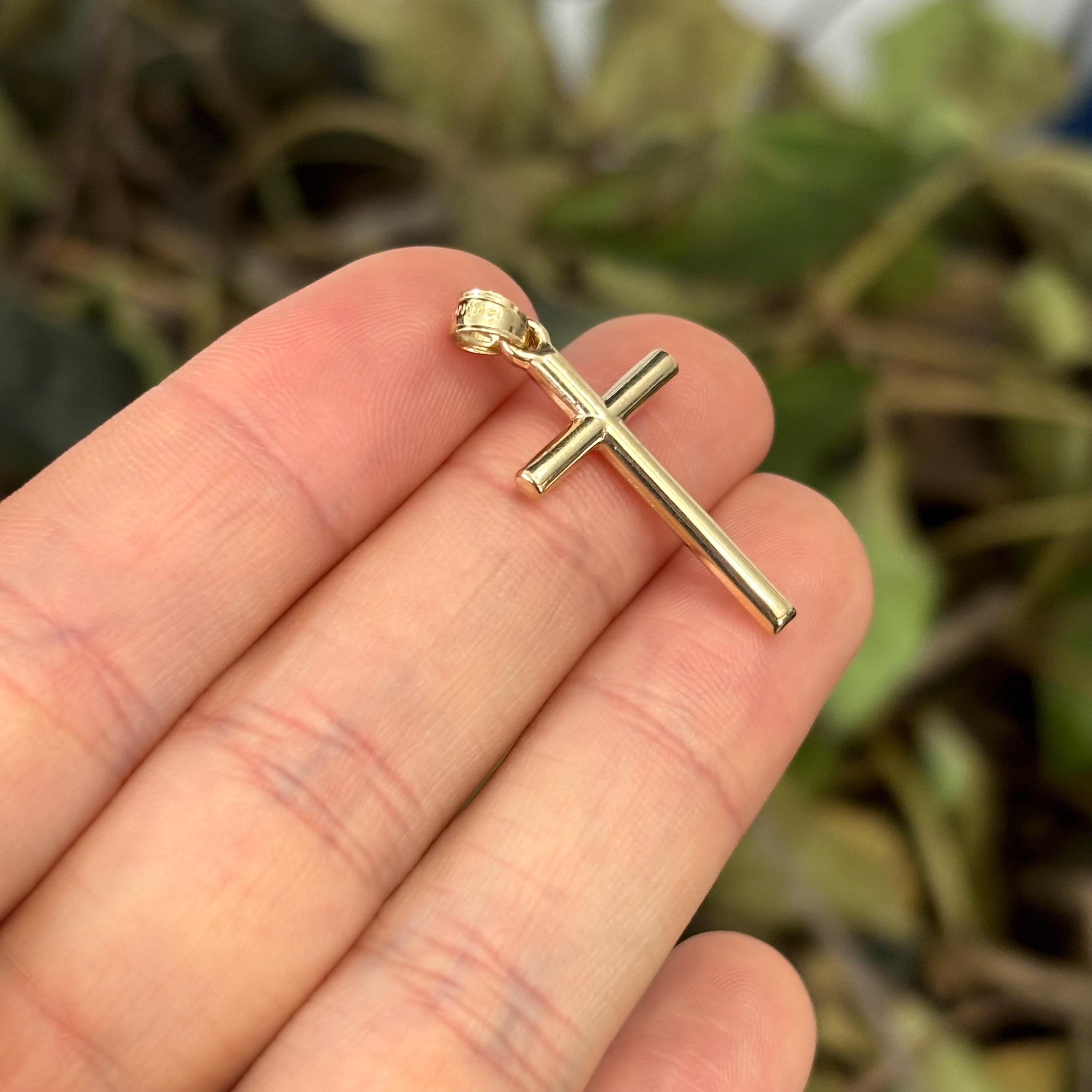 14k Gold Simple Hollow Cross Charm Pendant