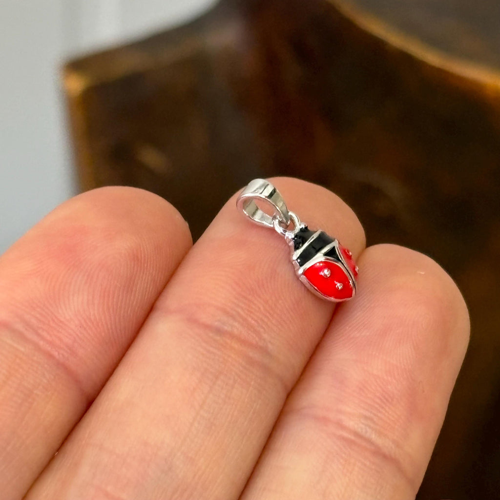Sterling Silver Red Ladybug Pendant Charm