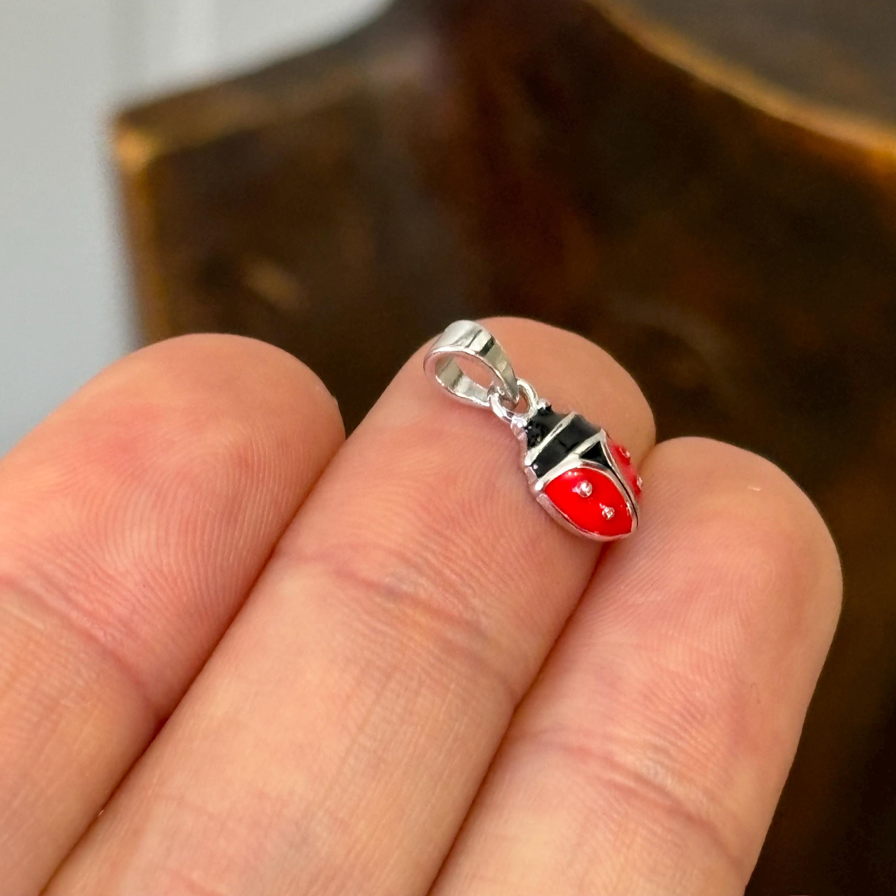 Sterling Silver Red Ladybug Pendant Charm