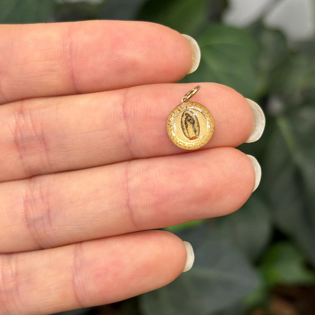 14k Gold Our Lady of Guadalupe Mary Charm Pendant Mini