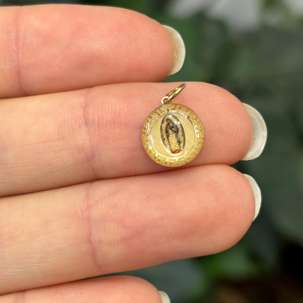 14k Gold Our Lady of Guadalupe Mary Charm Pendant Mini