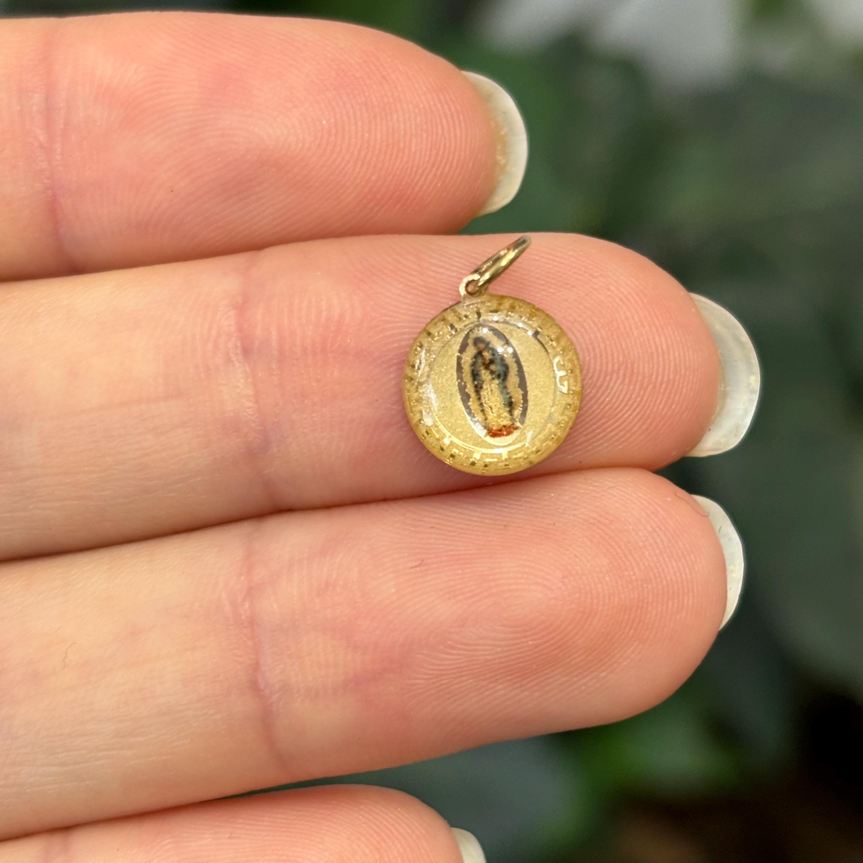 14k Gold Our Lady of Guadalupe Mary Charm Pendant Mini