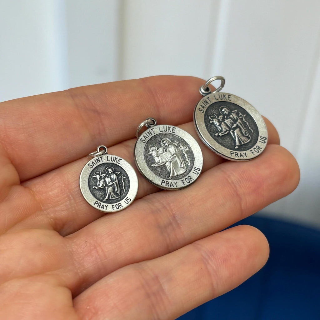 Sterling Silver St Luke Medal Round Medal Pendant - Various Sizes