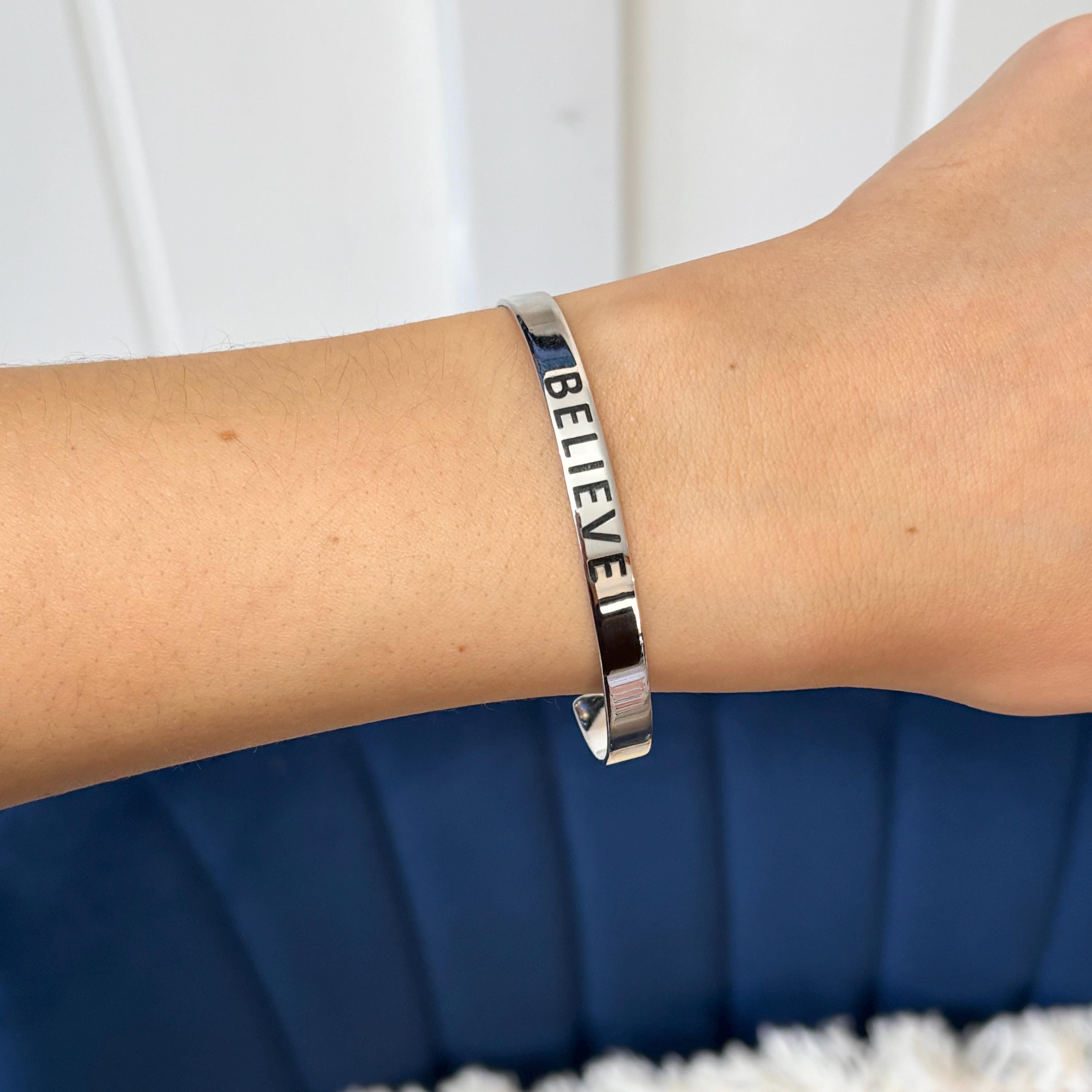 Sterling Silver “BELIEVE” Cuff Bracelet