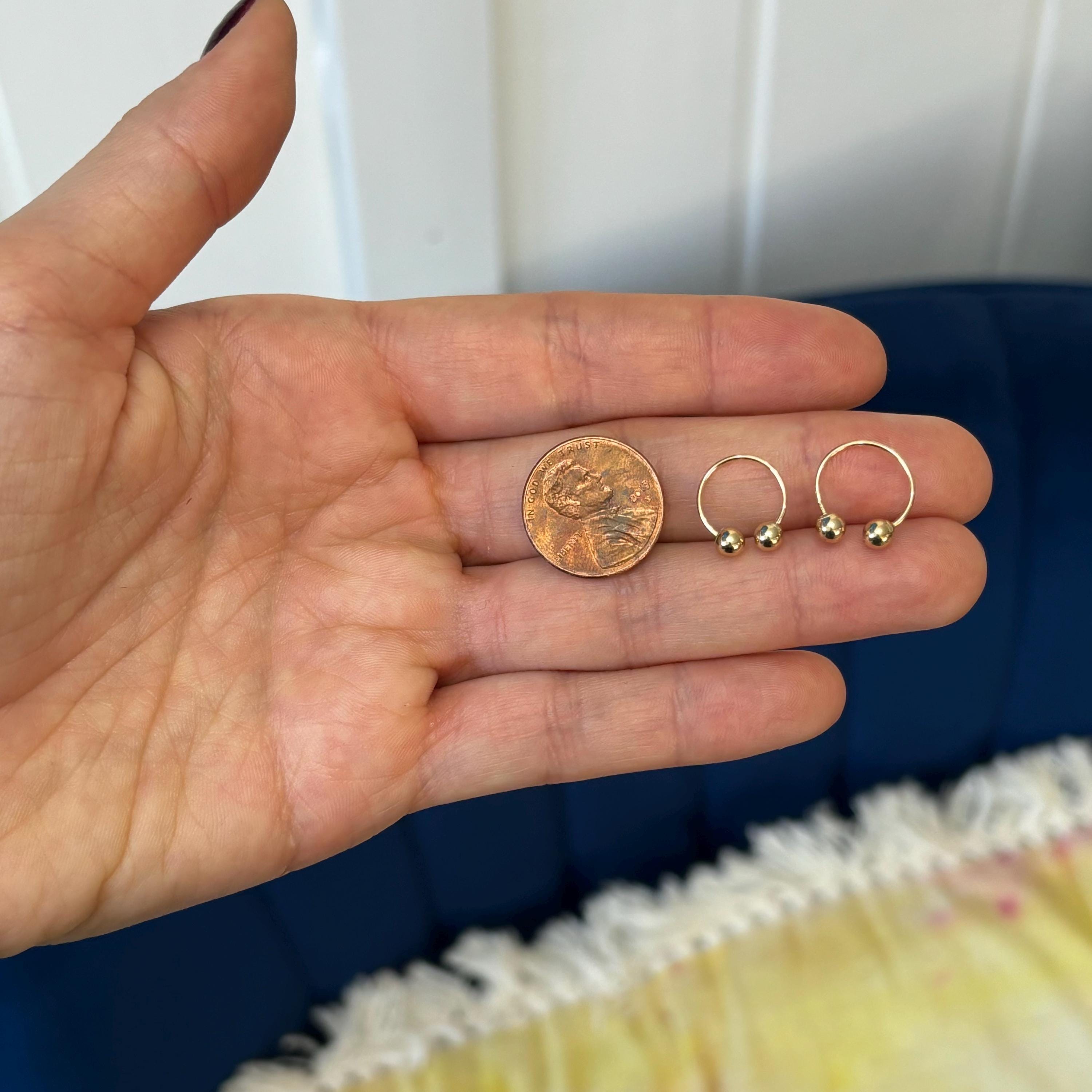 14k Gold Round Open Mini Hoop Earrings Ball Ends
