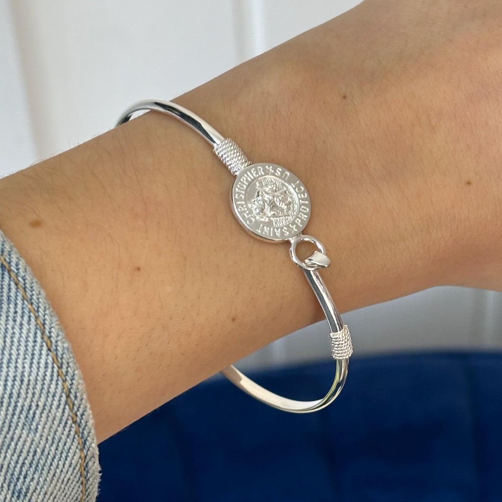 Sterling Silver Polished St Christopher Bangle Bracelet