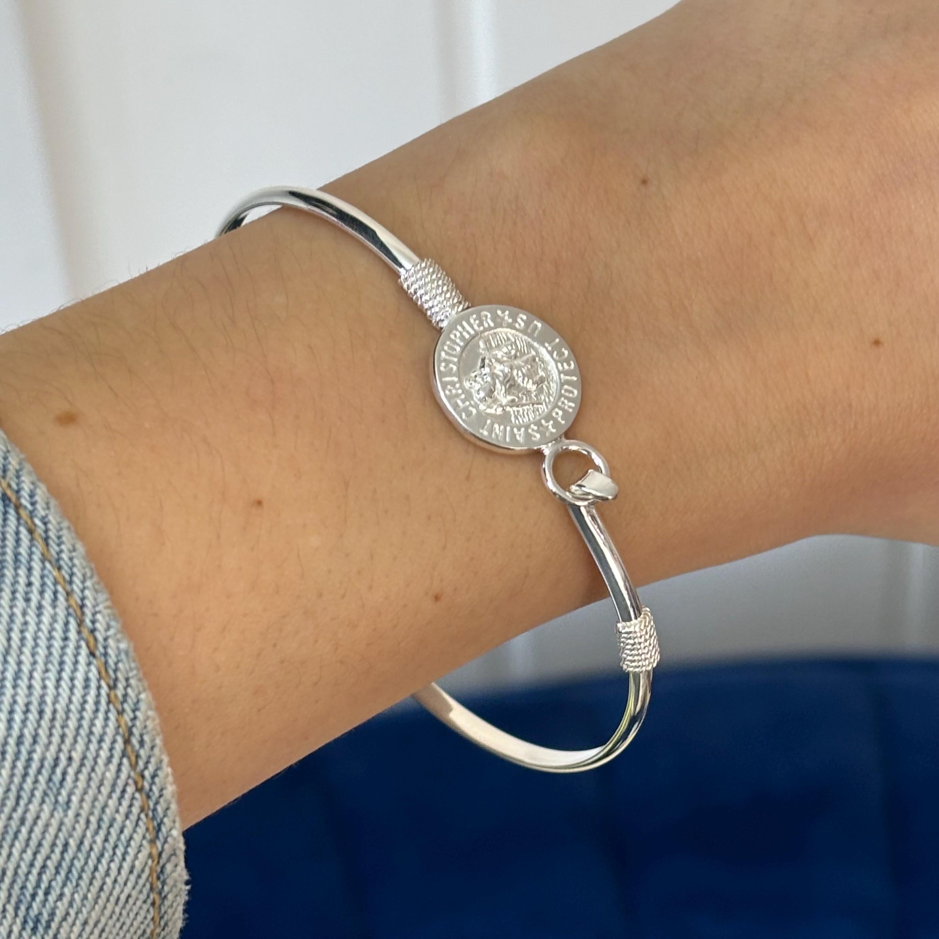 Sterling Silver Polished St Christopher Bangle Bracelet