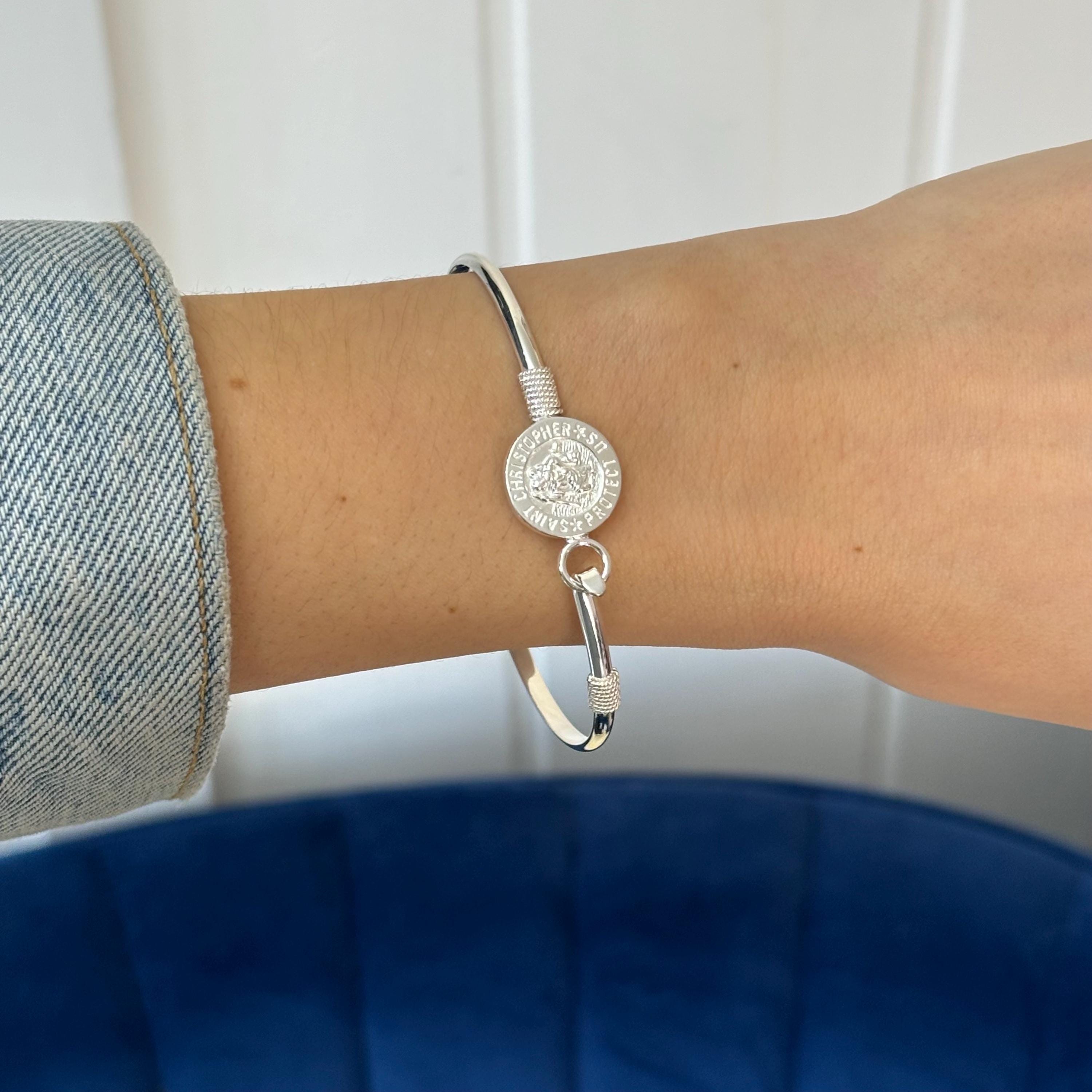 Sterling Silver Polished St Christopher Bangle Bracelet