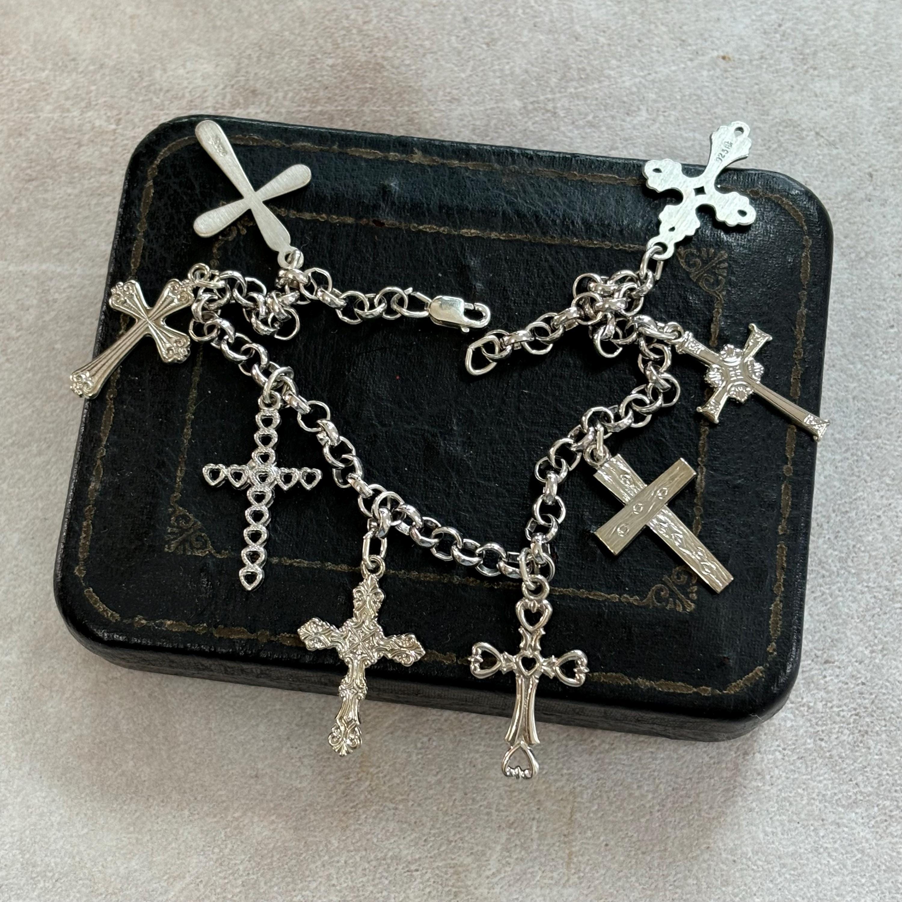 Sterling Silver Crosses Charm Bracelet