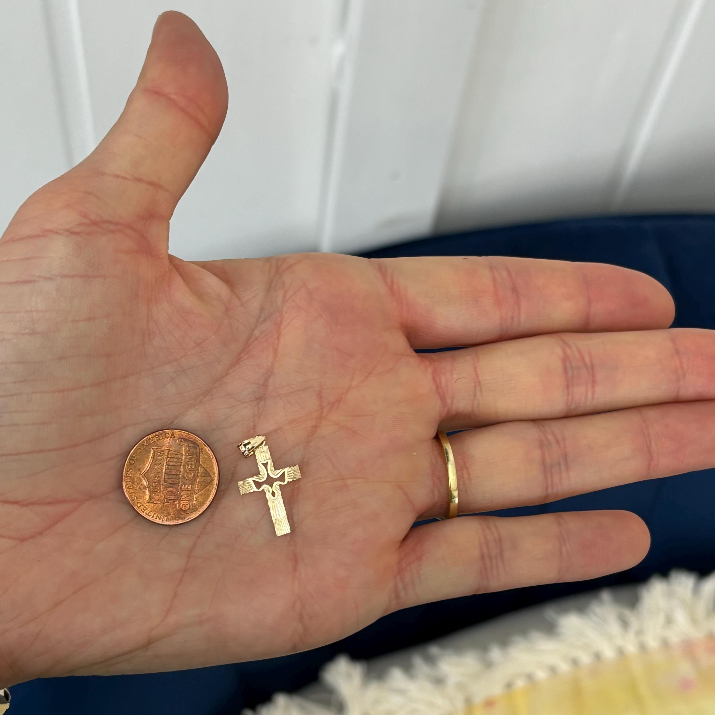 14k Gold Dove Cross Pendant