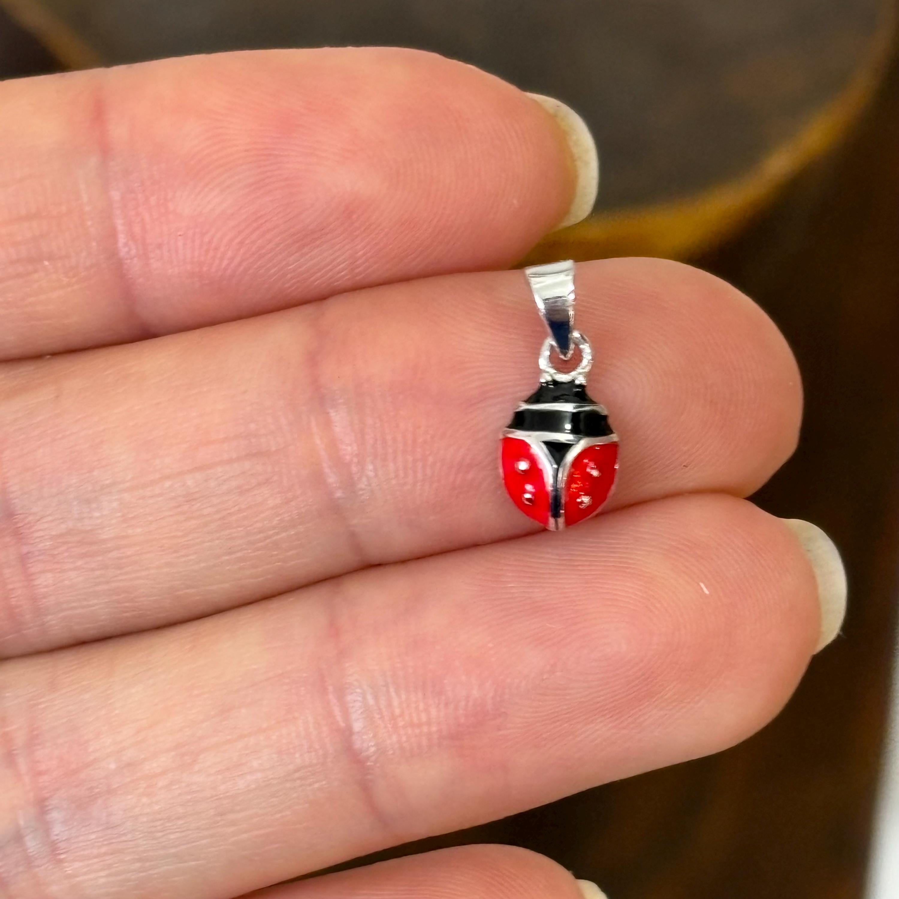 Sterling Silver Red Ladybug Pendant Charm