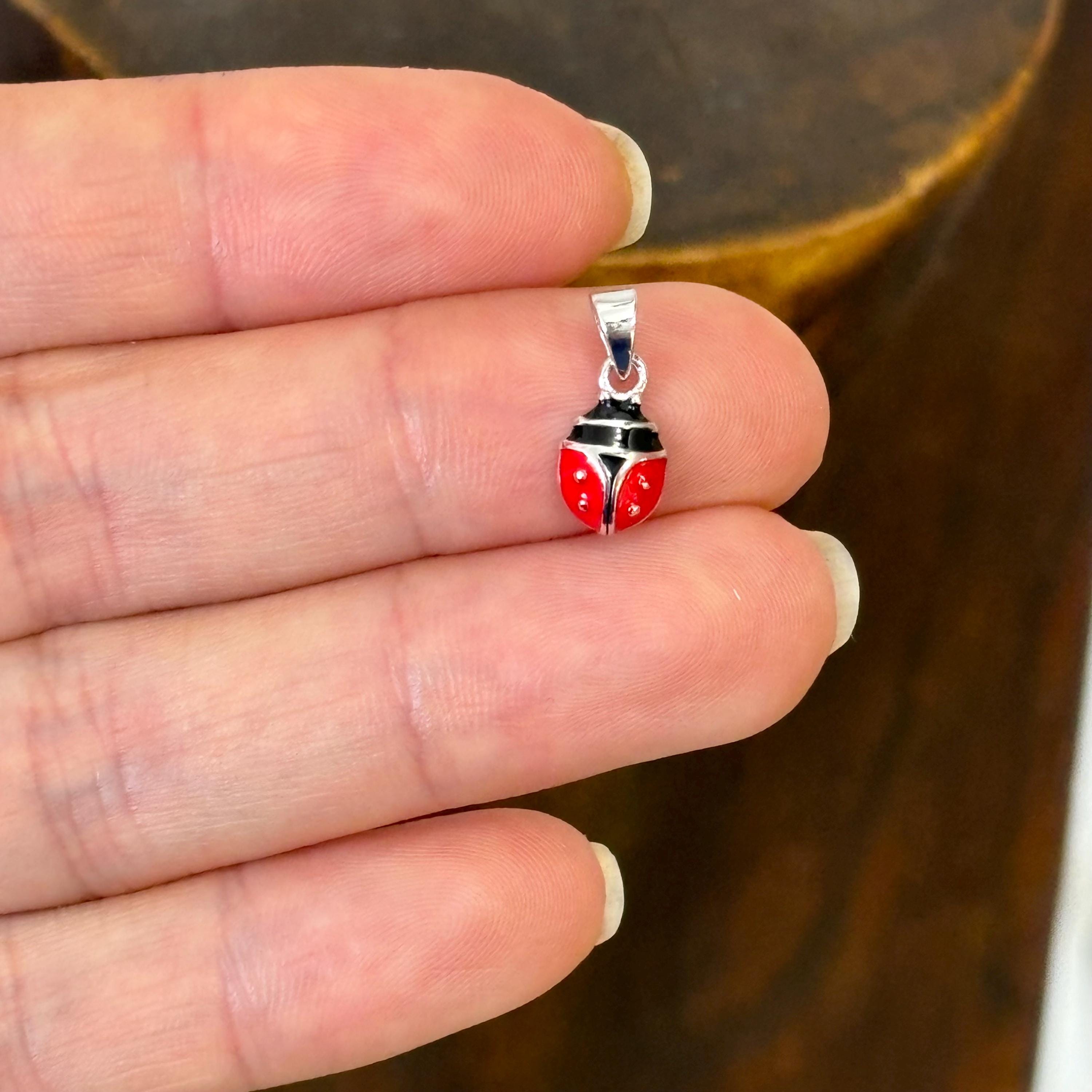 Sterling Silver Red Ladybug Pendant Charm