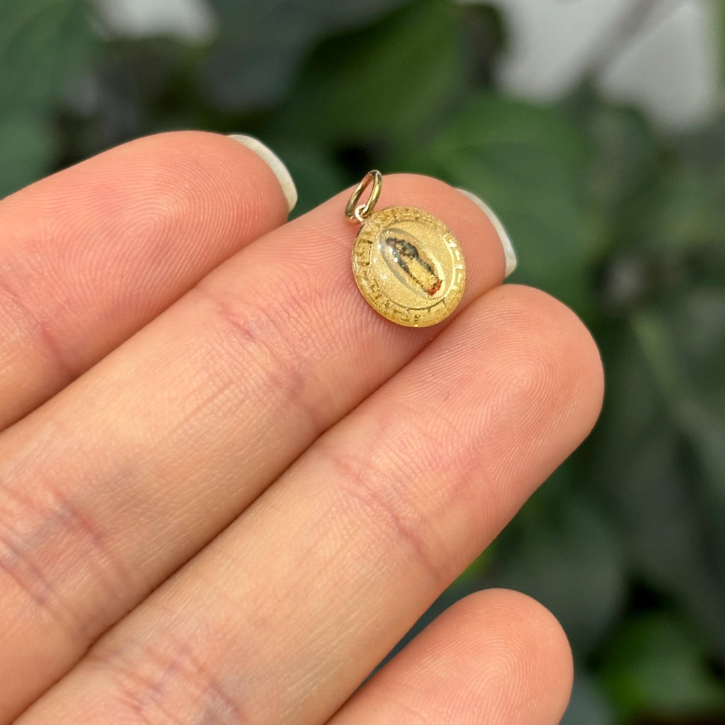 14k Gold Our Lady of Guadalupe Mary Charm Pendant Mini
