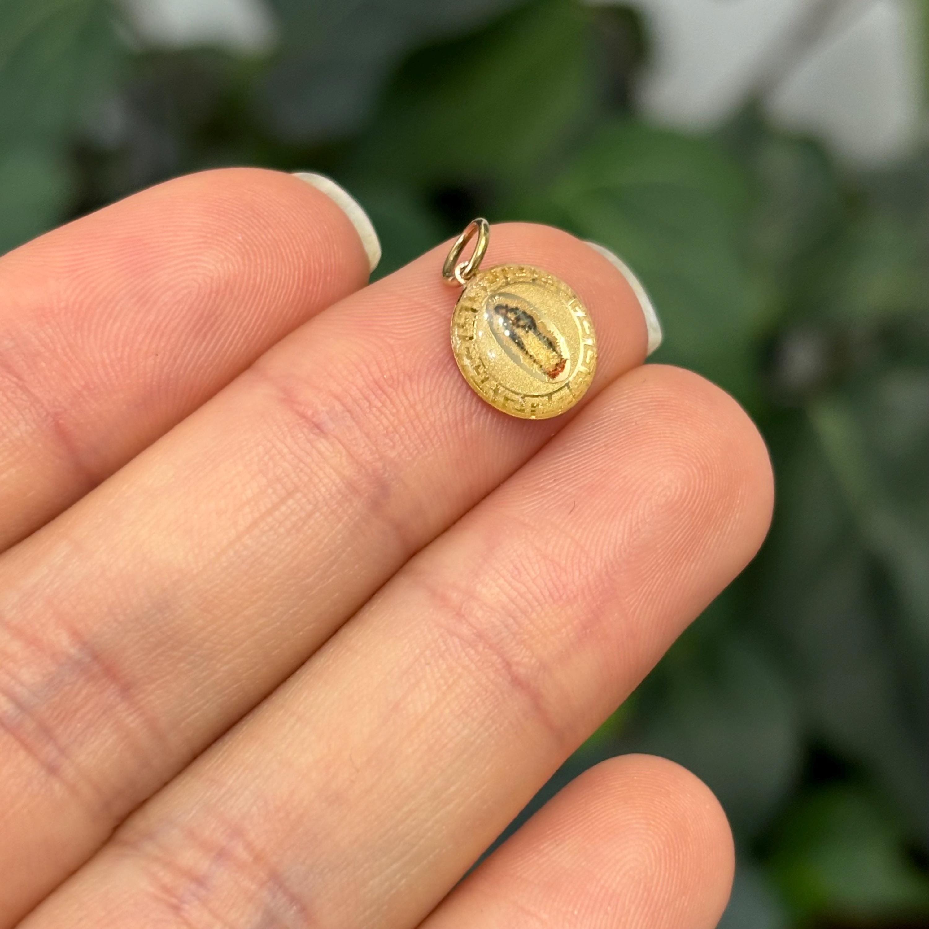 14k Gold Our Lady of Guadalupe Mary Charm Pendant Mini