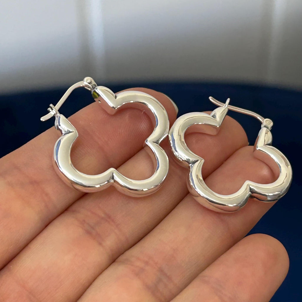 Sterling Silver Polished Clover Hoop Earrings