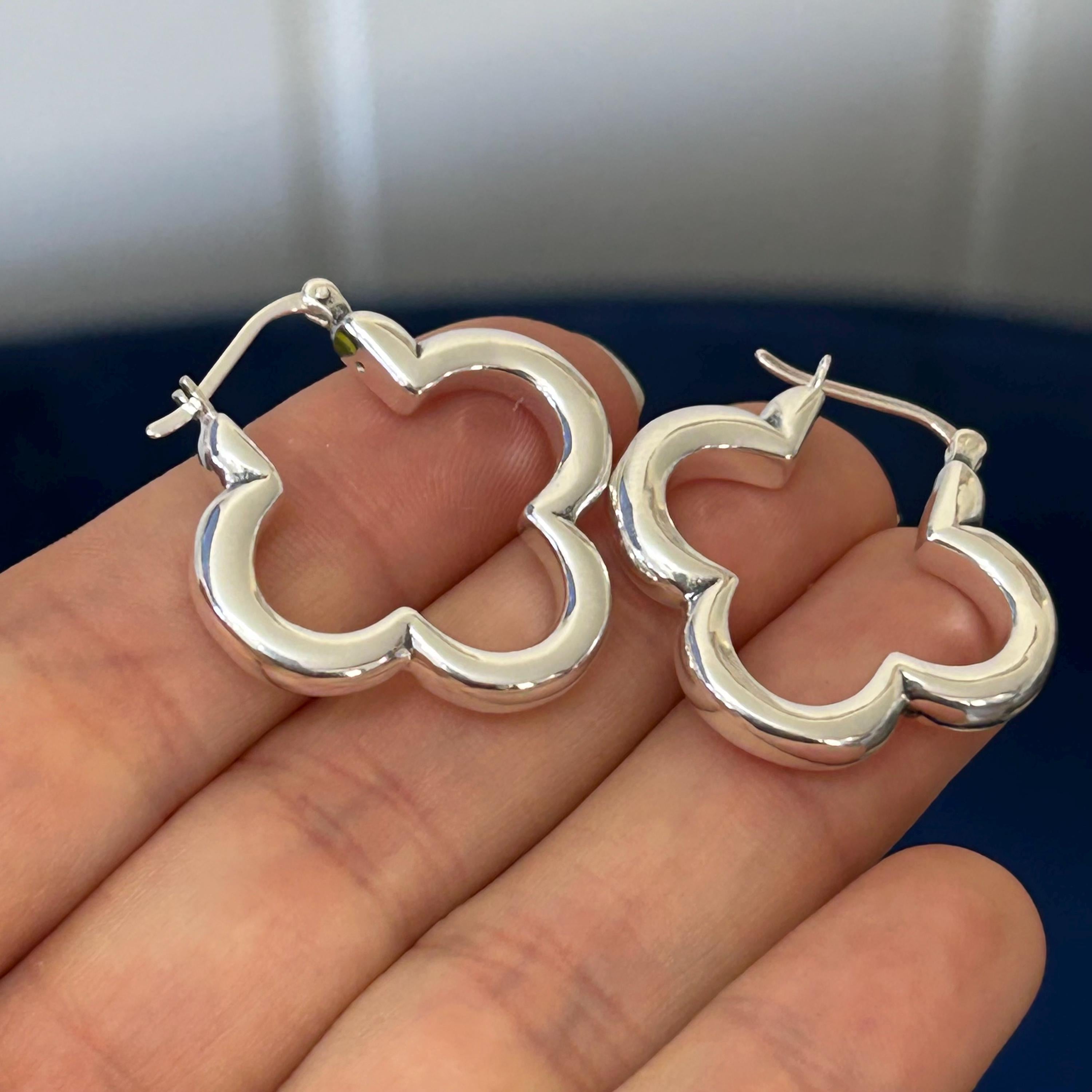 Sterling Silver Polished Clover Hoop Earrings