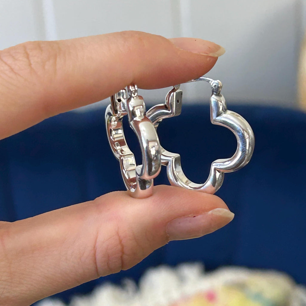 Sterling Silver Polished Clover Hoop Earrings