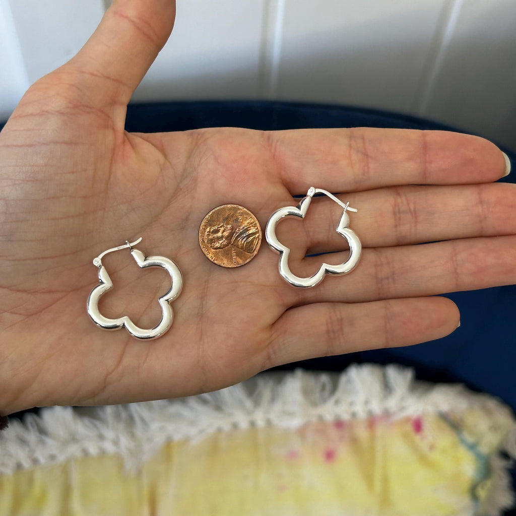 Sterling Silver Polished Clover Hoop Earrings