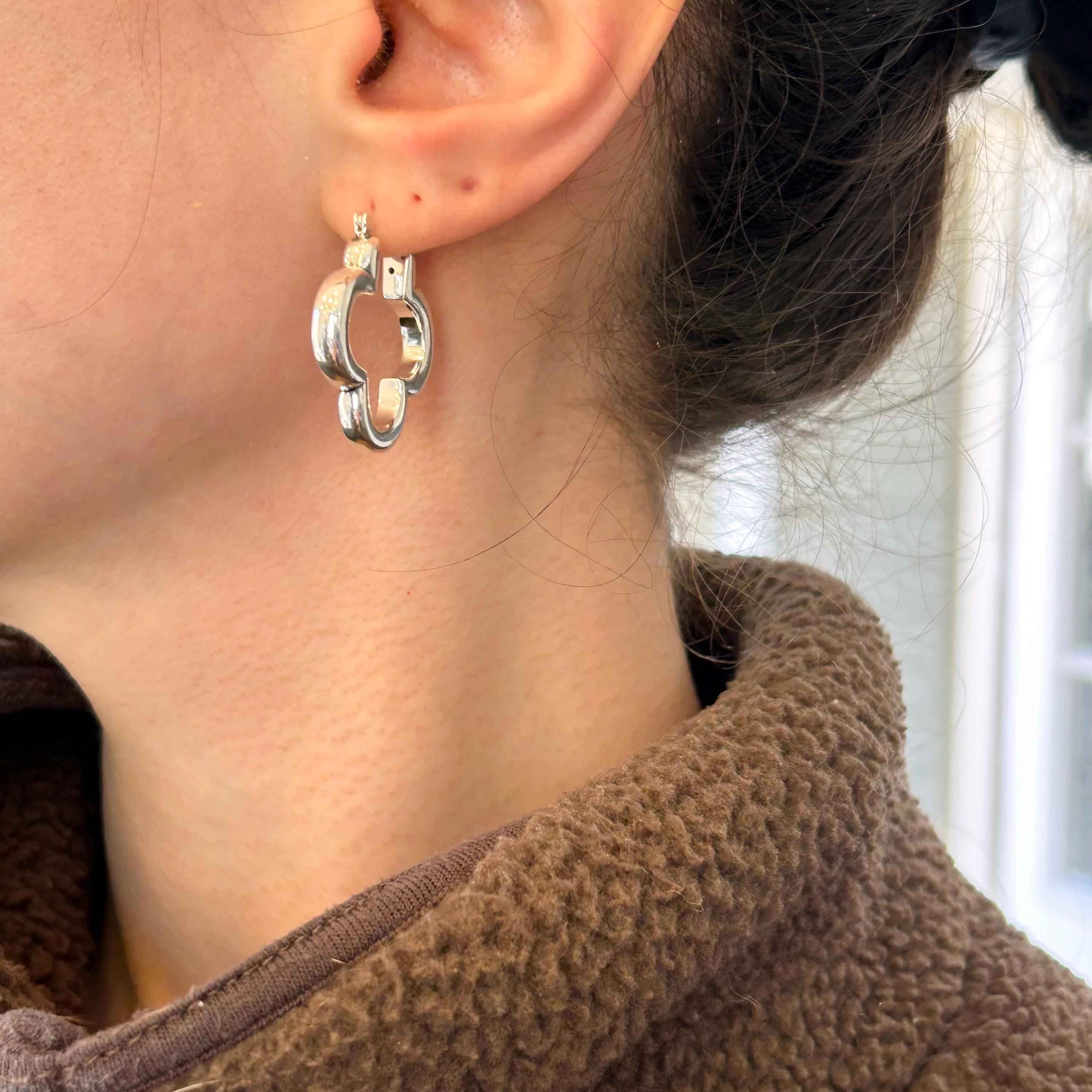 Sterling Silver Polished Clover Hoop Earrings