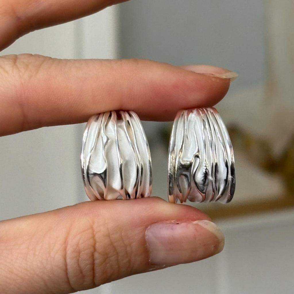 Sterling Silver Polished and Satin Rhodium-plated Textured Post Hoop Earrings