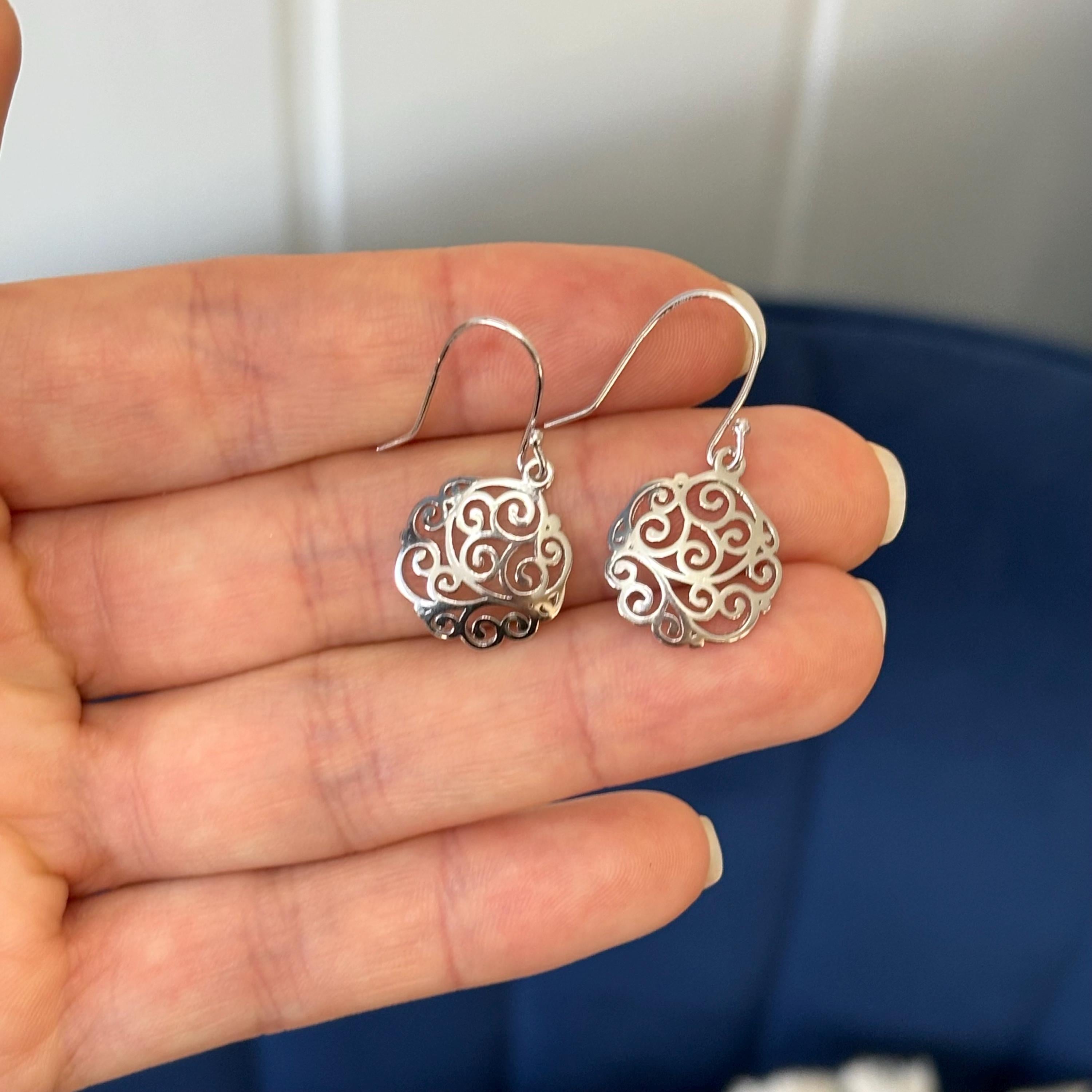 Sterling Silver Rhodium-plated Polished Filigree Circle Earrings