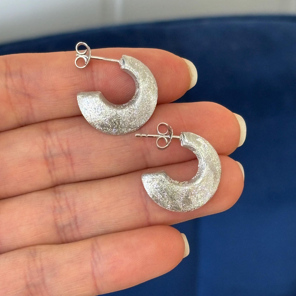 Sterling Silver Satin Finish Post Hoop Earrings