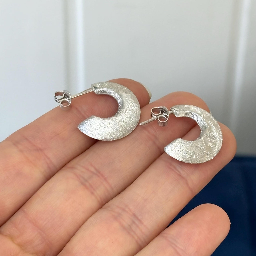 Sterling Silver Satin Finish Post Hoop Earrings