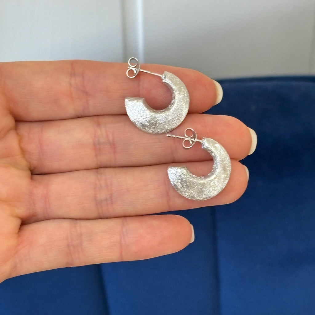 Sterling Silver Satin Finish Post Hoop Earrings