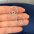 Sterling Silver Polished Star of David Circle Hoop Earrings