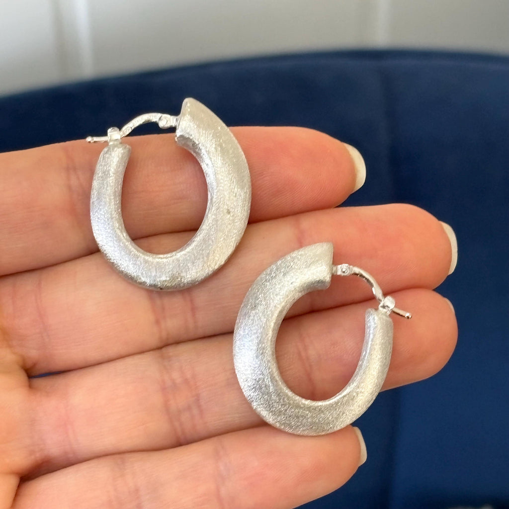 Sterling Silver Brushed Knife-edge Hinged Post Hoop Earring