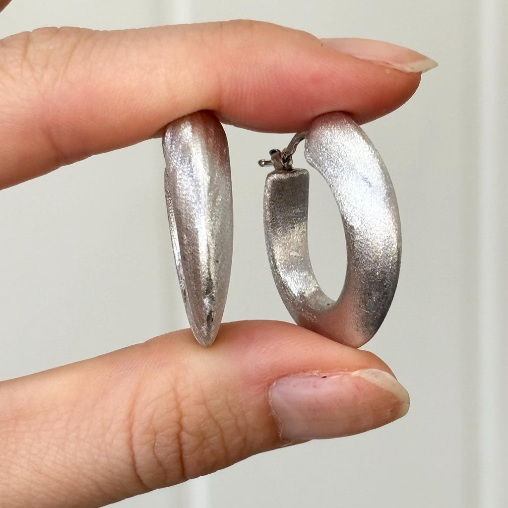 Sterling Silver Brushed Knife-edge Hinged Post Hoop Earring