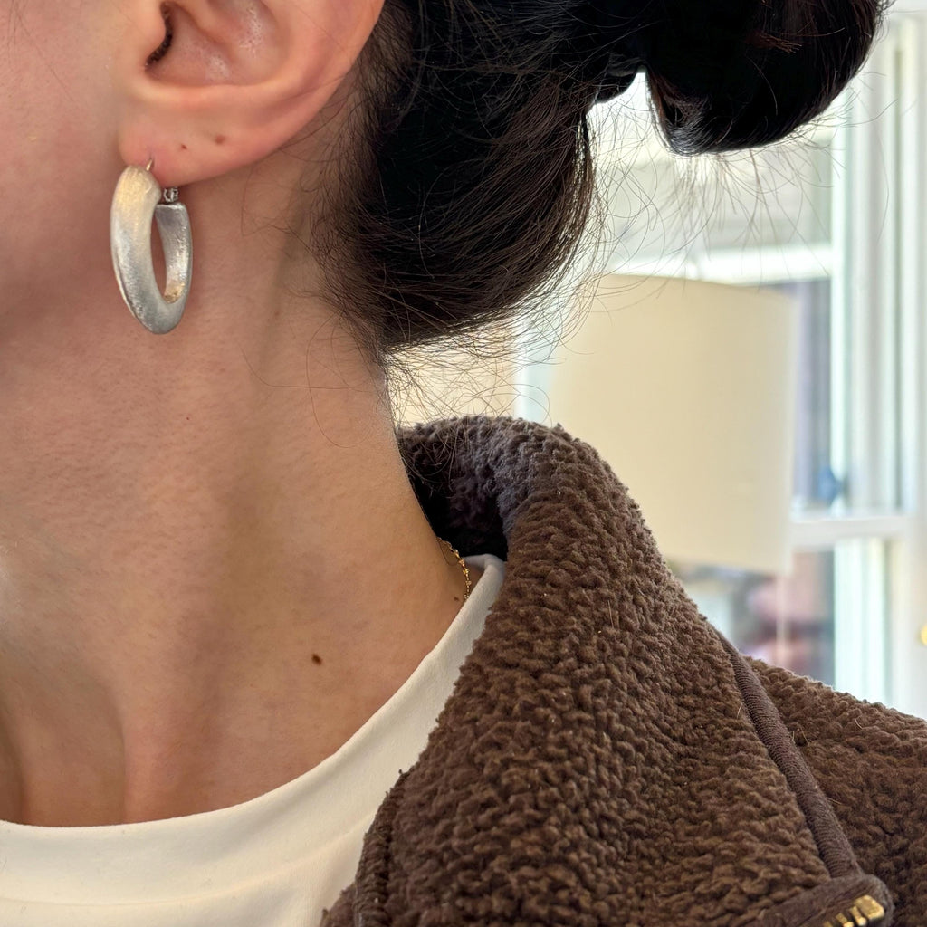Sterling Silver Brushed Knife-edge Hinged Post Hoop Earring