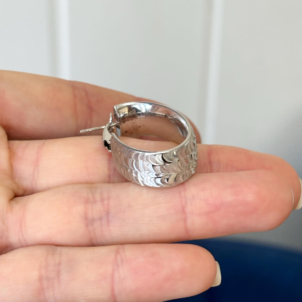 Sterling Silver Rhodium-plated Hammered Hinged  Hoop Earrings