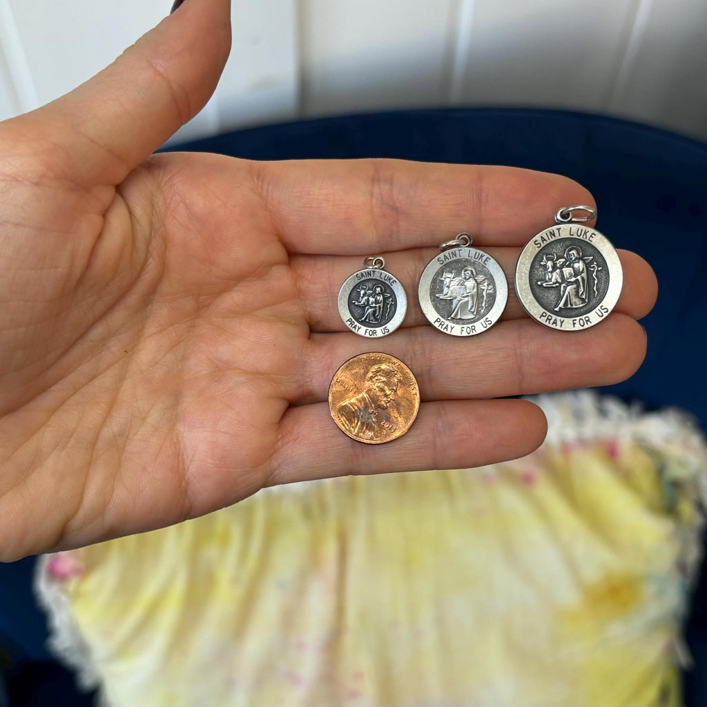 Sterling Silver St Luke Medal Round Medal Pendant - Various Sizes