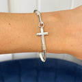 Sterling Silver Horizontal Cross Bangle Bracelet