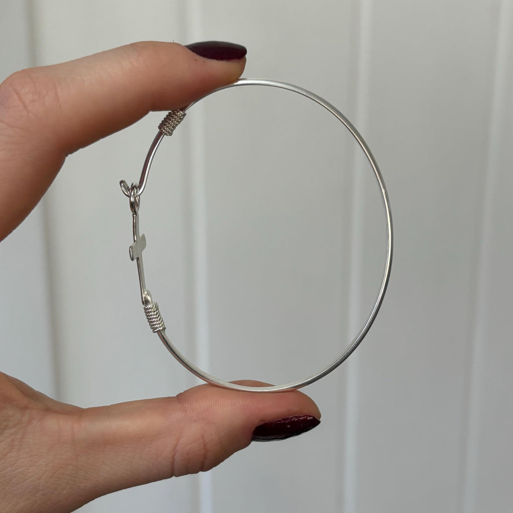 Sterling Silver Horizontal Cross Bangle Bracelet