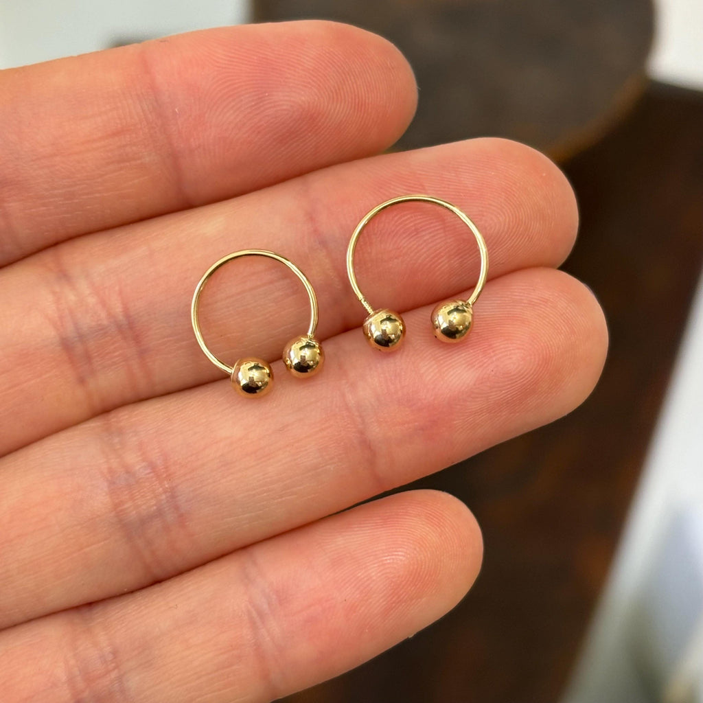 14k Gold Round Open Mini Hoop Earrings Ball Ends