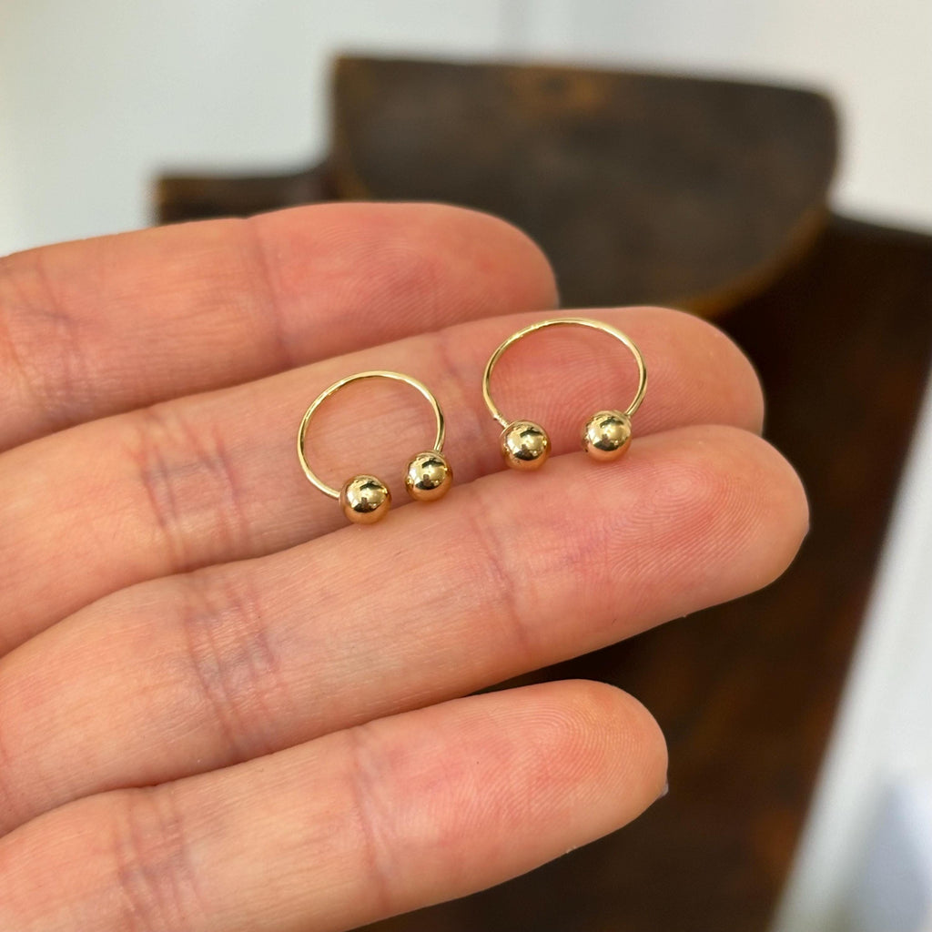 14k Gold Round Open Mini Hoop Earrings Ball Ends